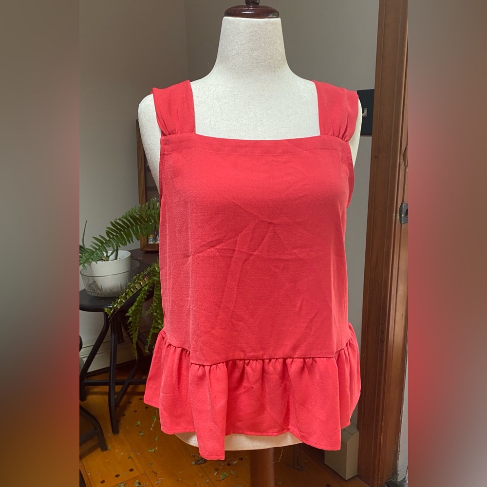 LOFT Red Sleeveless Ruffle Hem Tank